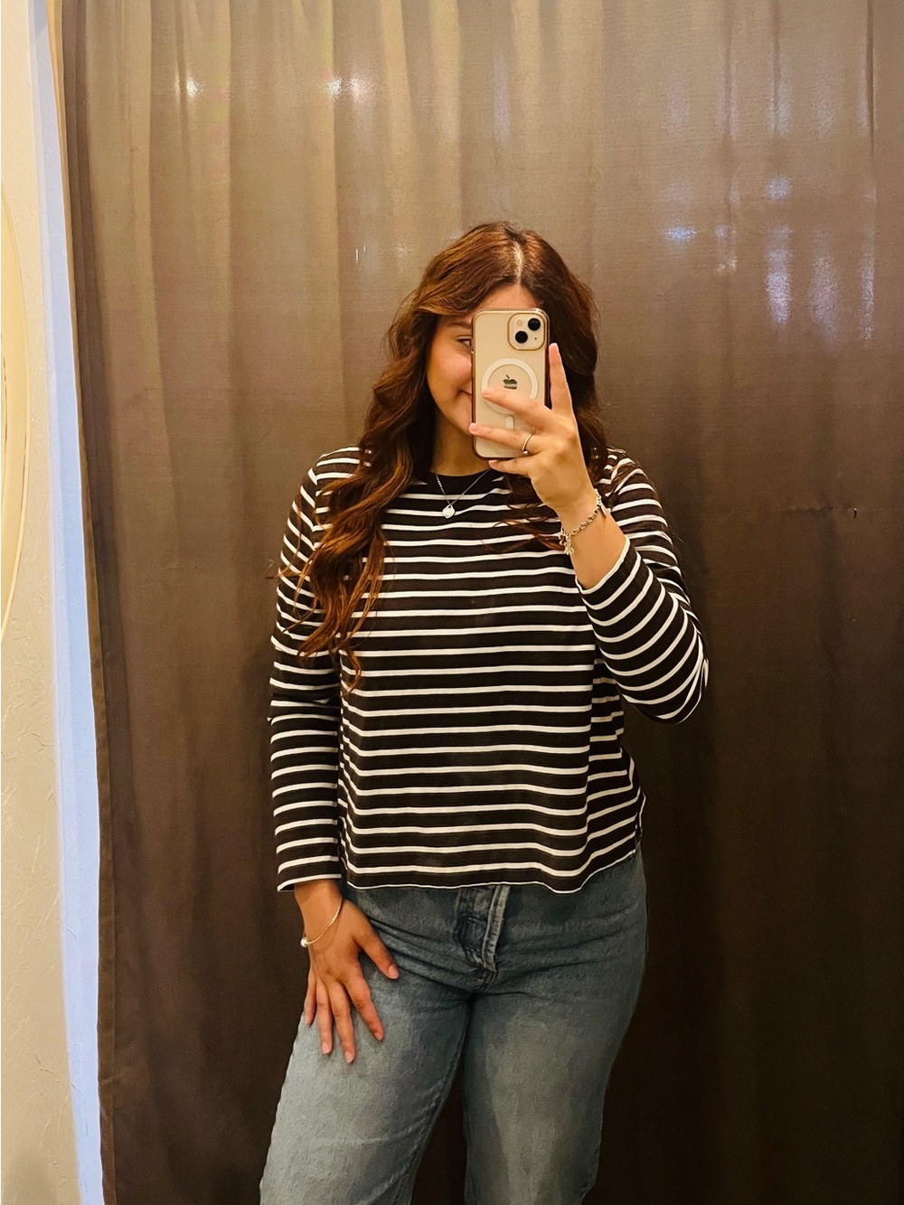 GAP Black & White Striped Long-Sleeve Top